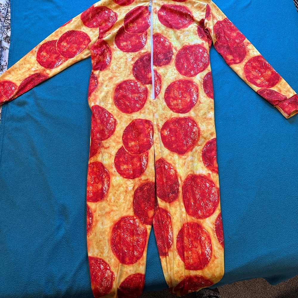 Men’s Size Pepperoni Pizza Hooded Onesie XL-XXL